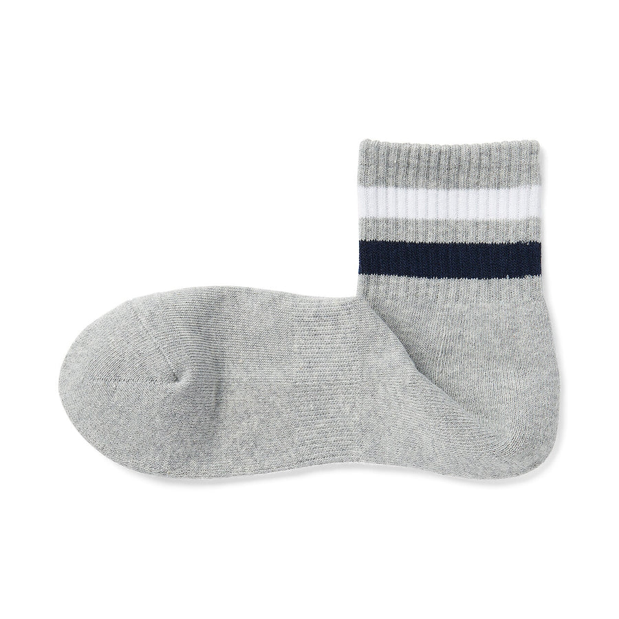 M's right angle pile short socks(Line) White ptern23-25cm