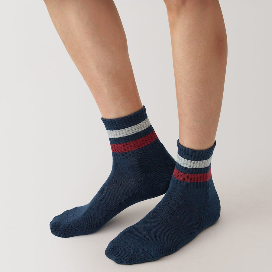 M's right angle pile short socks(Line) White ptern23-25cm