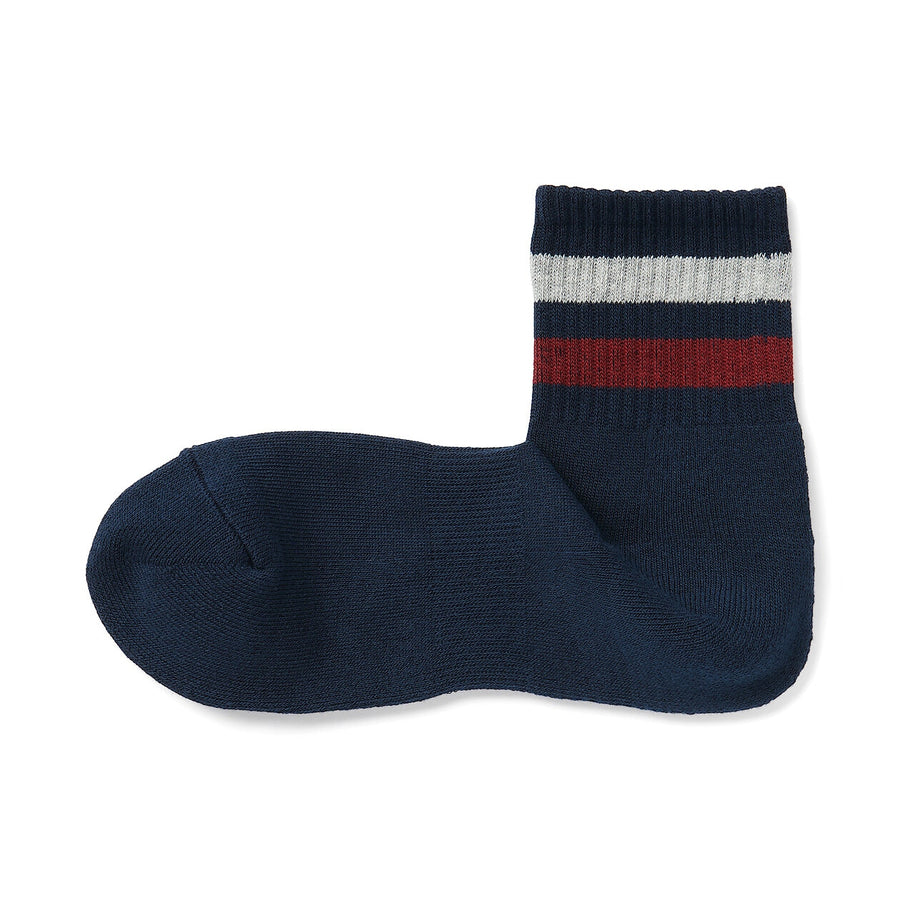 M's right angle pile short socks(Line) White ptern23-25cm
