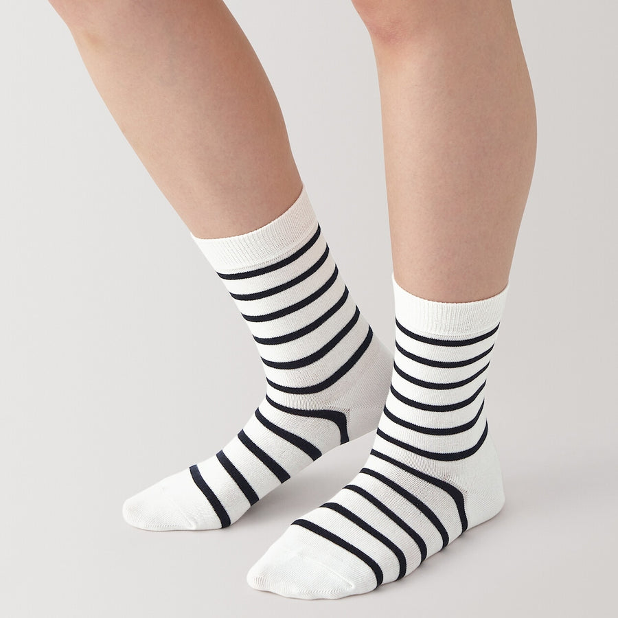 W's right angle 3 layer loose top socks White stripe 23-25cm