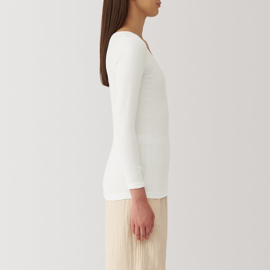 W's Warm cotton U neck T-shirt Off whiteXS