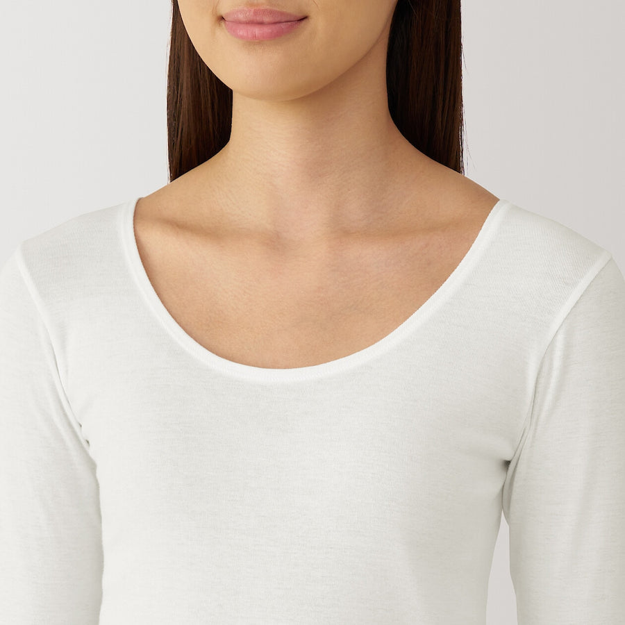 W's Warm cotton U neck T-shirt Off whiteXS