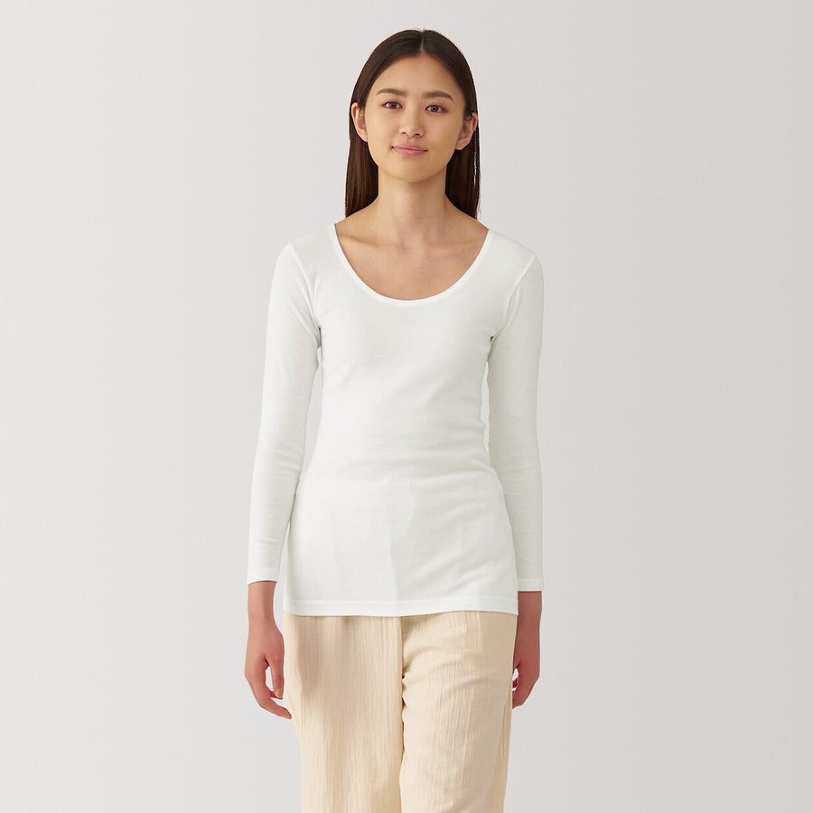 W's Warm cotton U neck T-shirt Off whiteXS