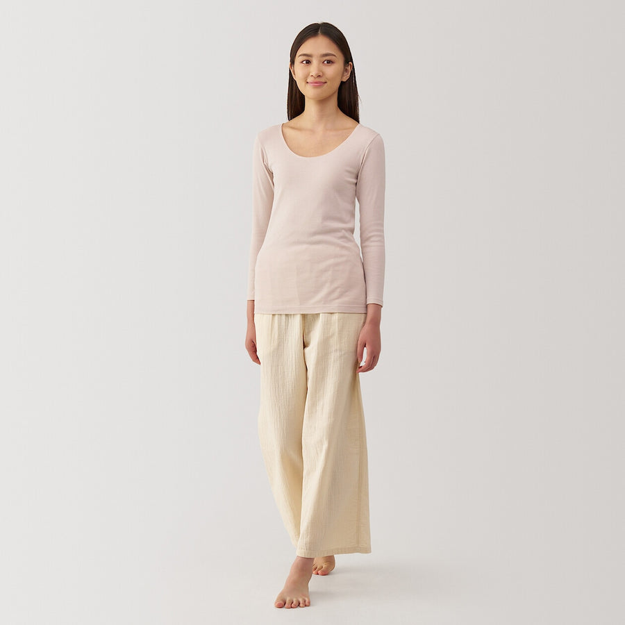 W's Warm cotton U neck T-shirt Off whiteXS