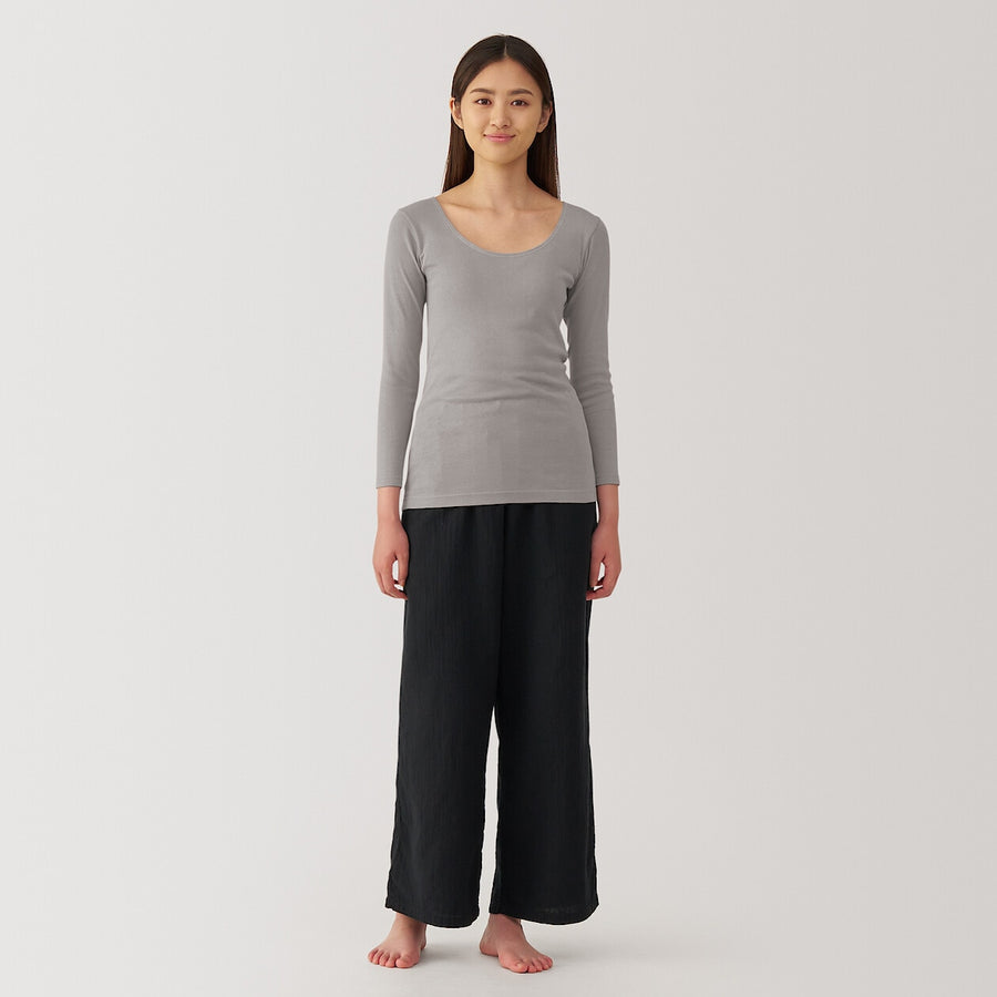 W's Warm cotton U neck T-shirt Off whiteXS