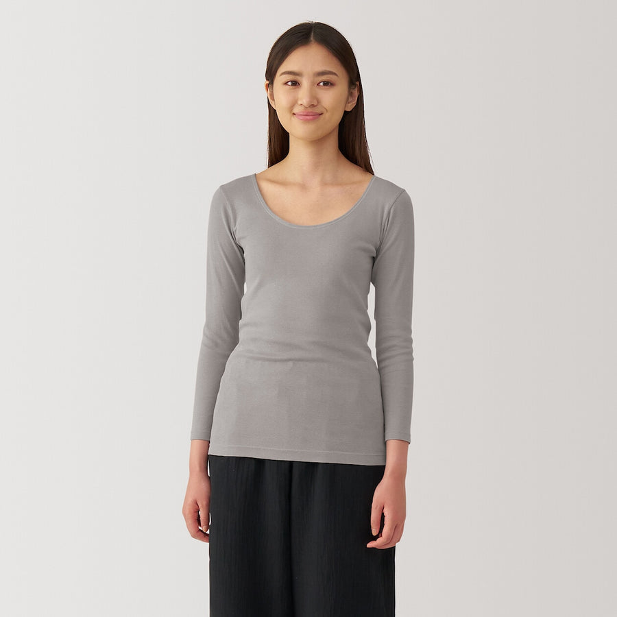 W's Warm cotton U neck T-shirt Off whiteXS