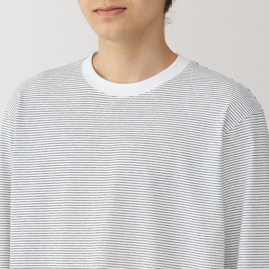 M's Jersey Striped crew neck L/Slv T-shirtWhite StripeXS