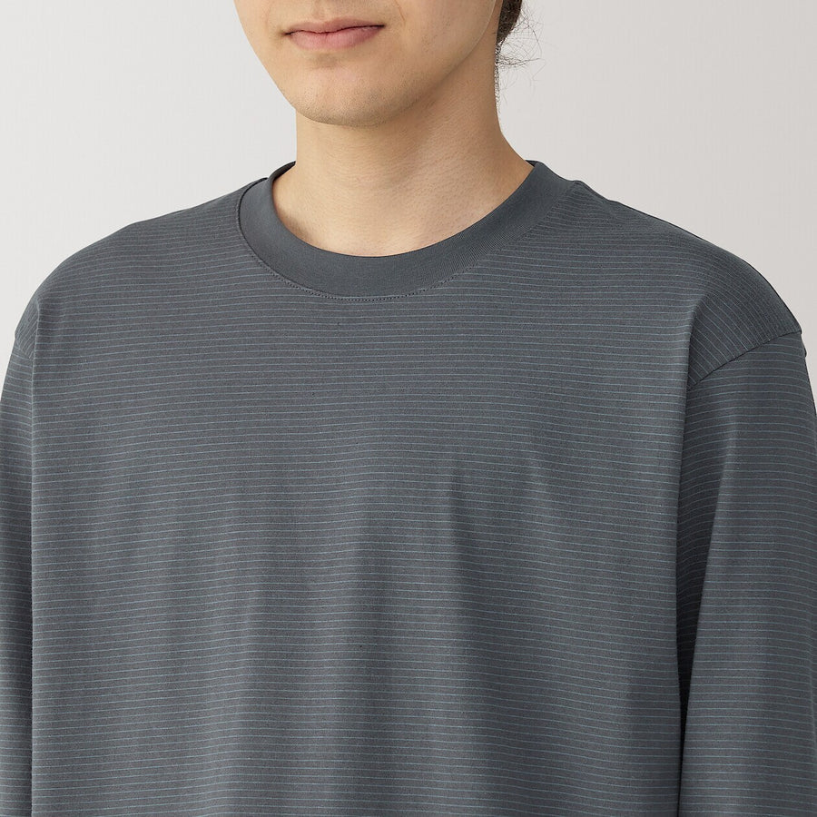 M's Jersey Striped crew neck L/Slv T-shirtWhite StripeXS