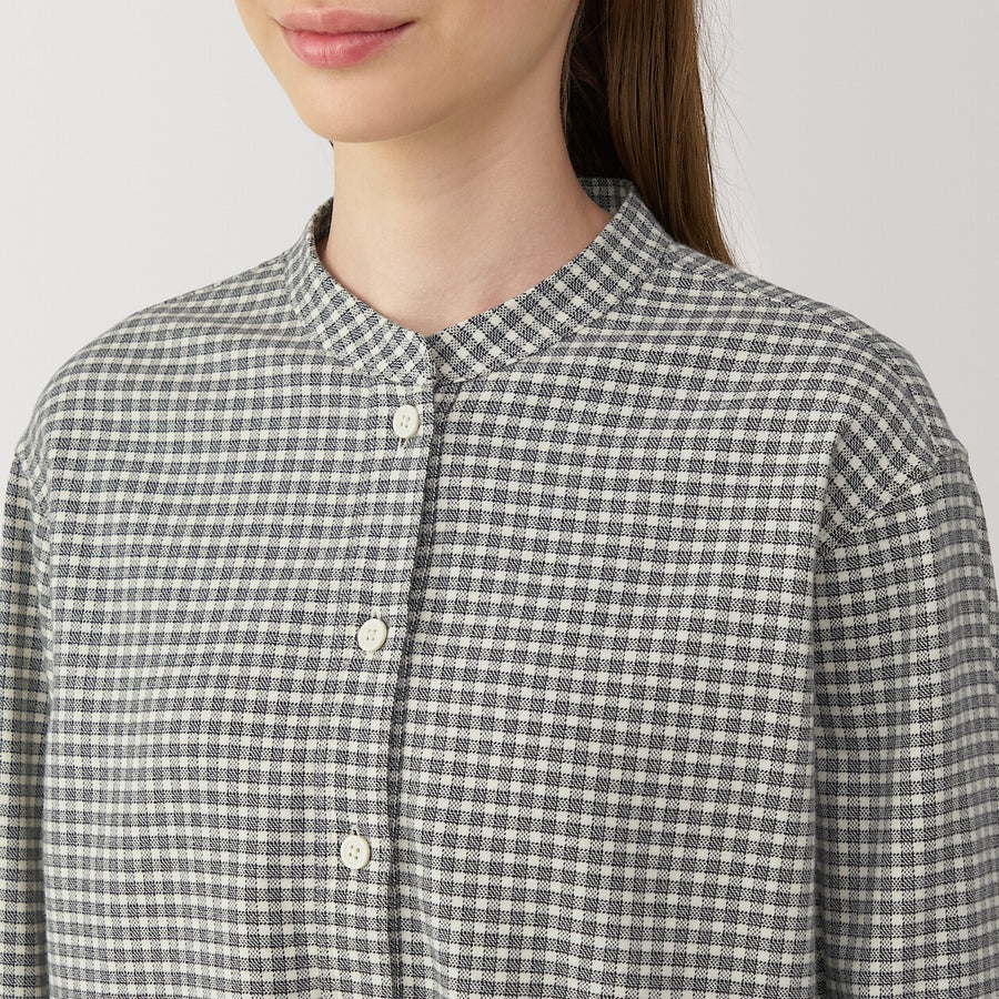 W's Dbl-brushed flannel stand collar LS blouseOff WhiteXS