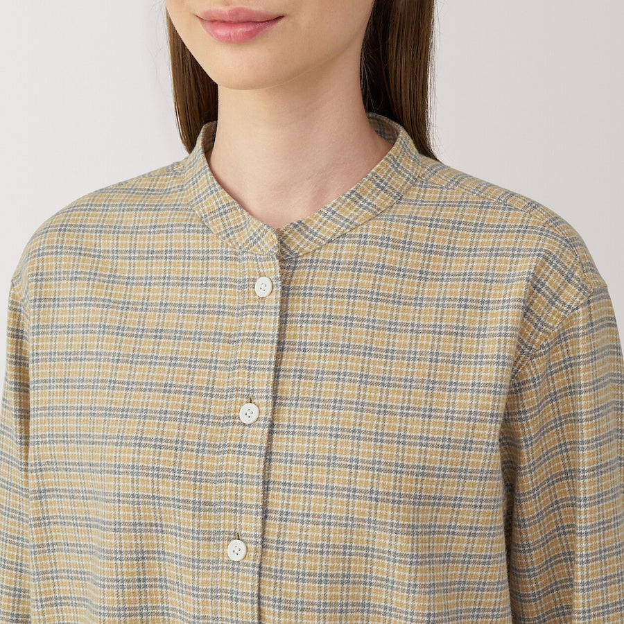 W's Dbl-brushed flannel stand collar LS blouseOff WhiteXS