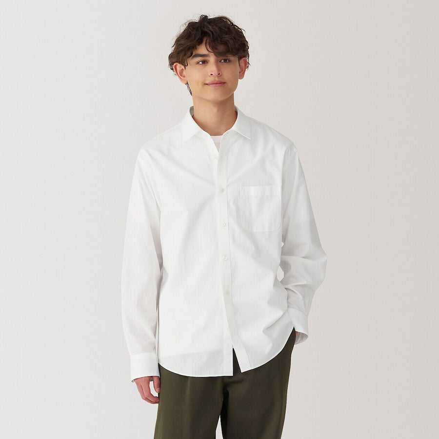 M's Washed broadcloth L/S shirt WhiteXS