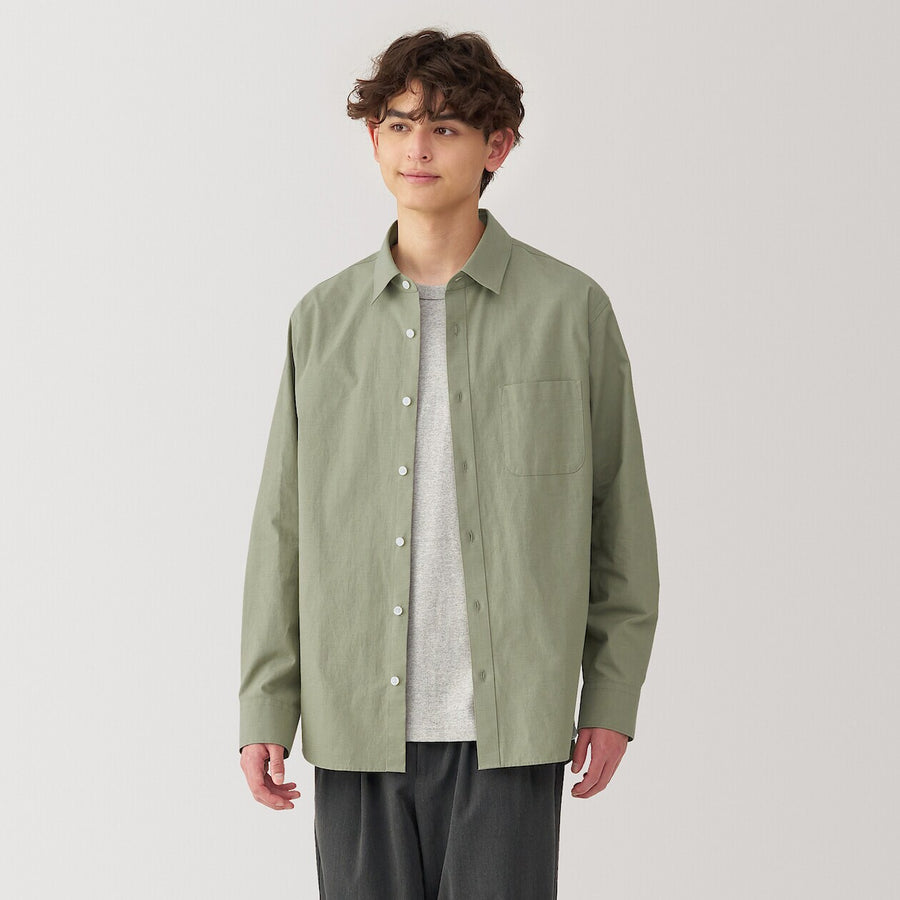 M's Washed broadcloth L/S shirt WhiteXS