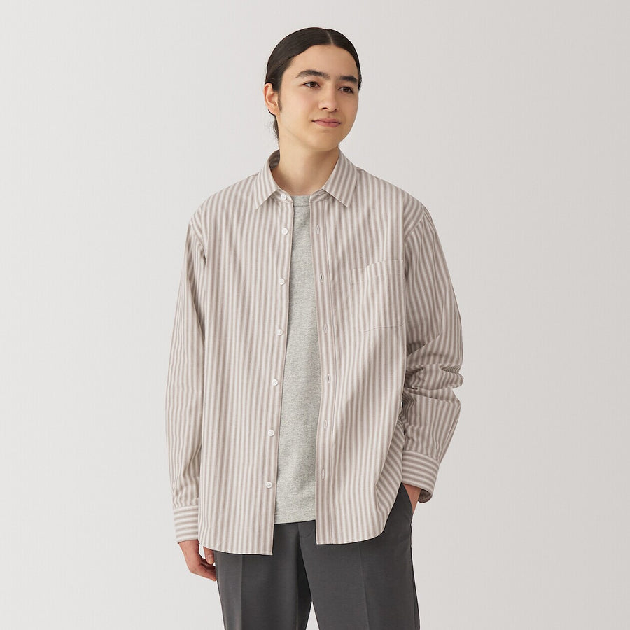 M's Washed broadcloth L/S shirt WhiteXS