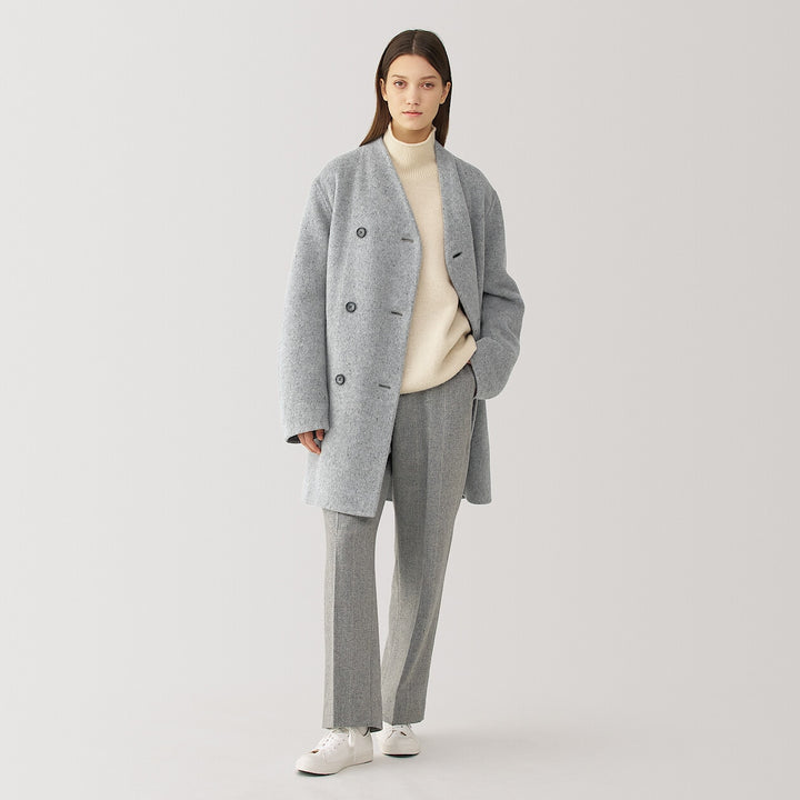 Women's cashmere blended collarless coat Light greyS
