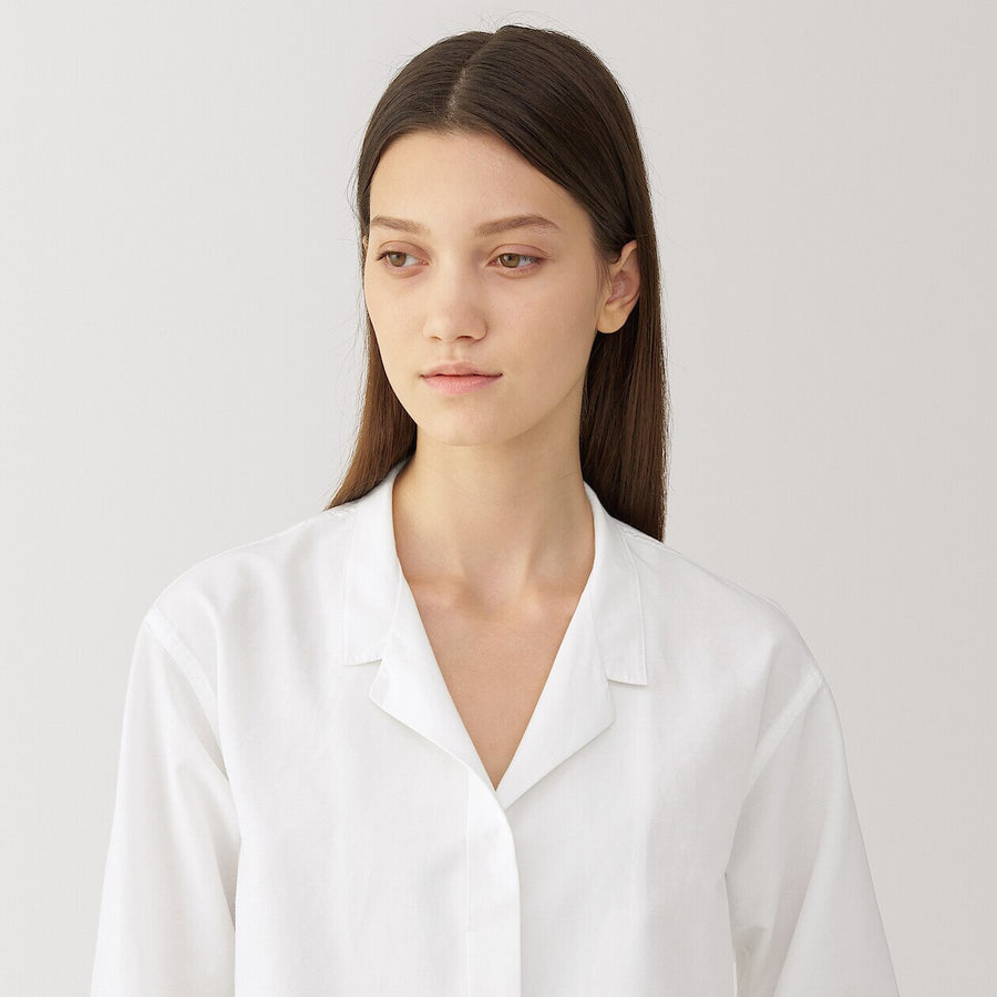 Women's silk blendeded open collar shirt White S