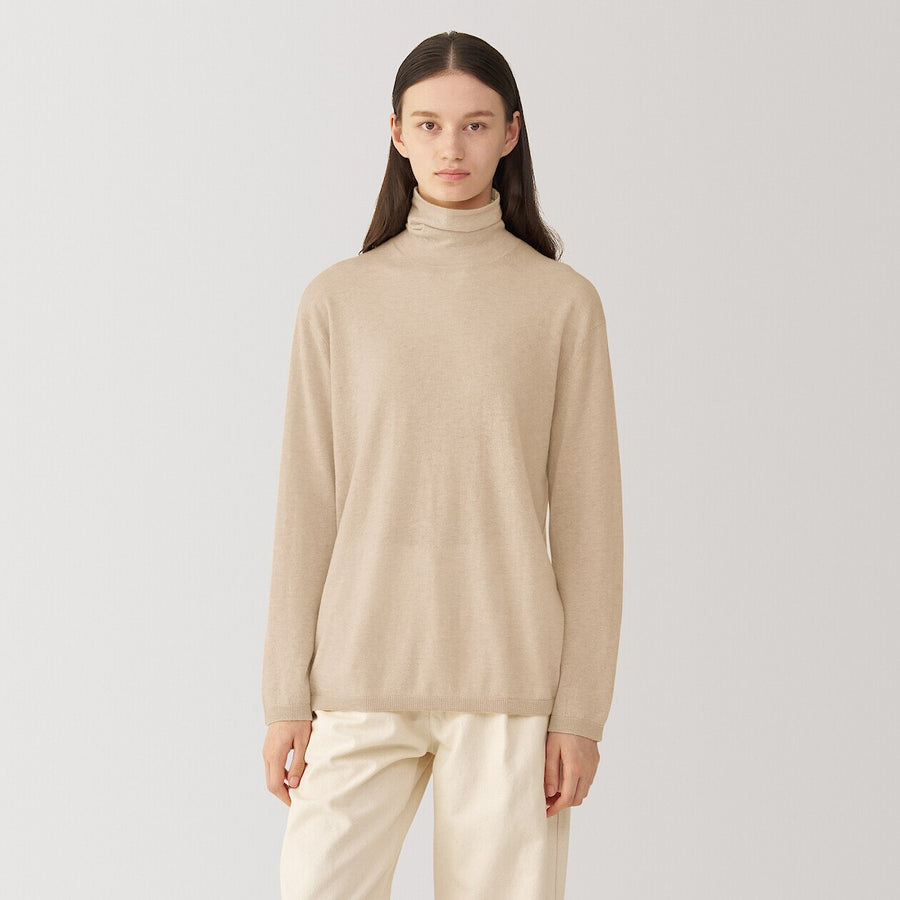 W's natural color cashmere turtleneck sweaterBeigeS