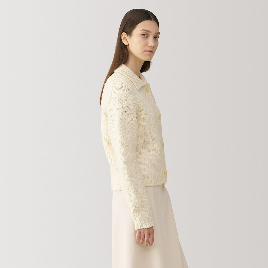 Women's wool low gauge  collared cardiganOff WhiteS
