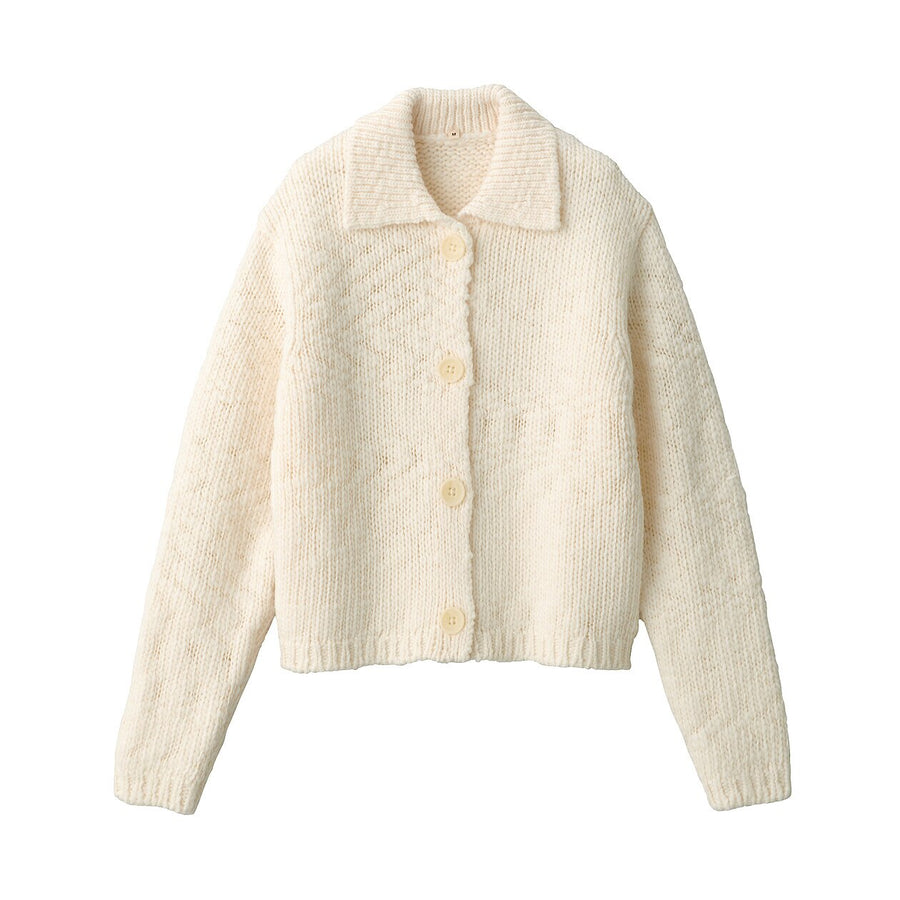 Women's wool low gauge  collared cardiganOff WhiteS