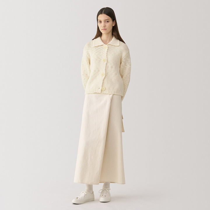 Women's wool low gauge  collared cardiganOff WhiteS