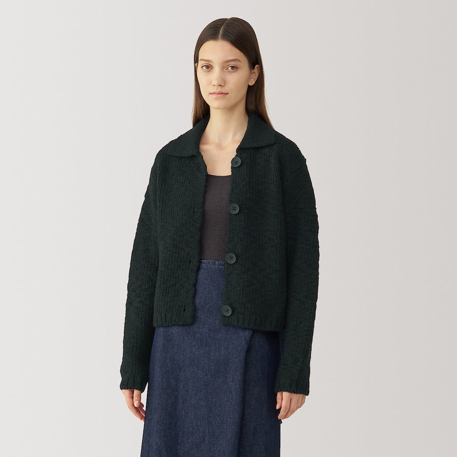 Women's wool low gauge  collared cardiganOff WhiteS