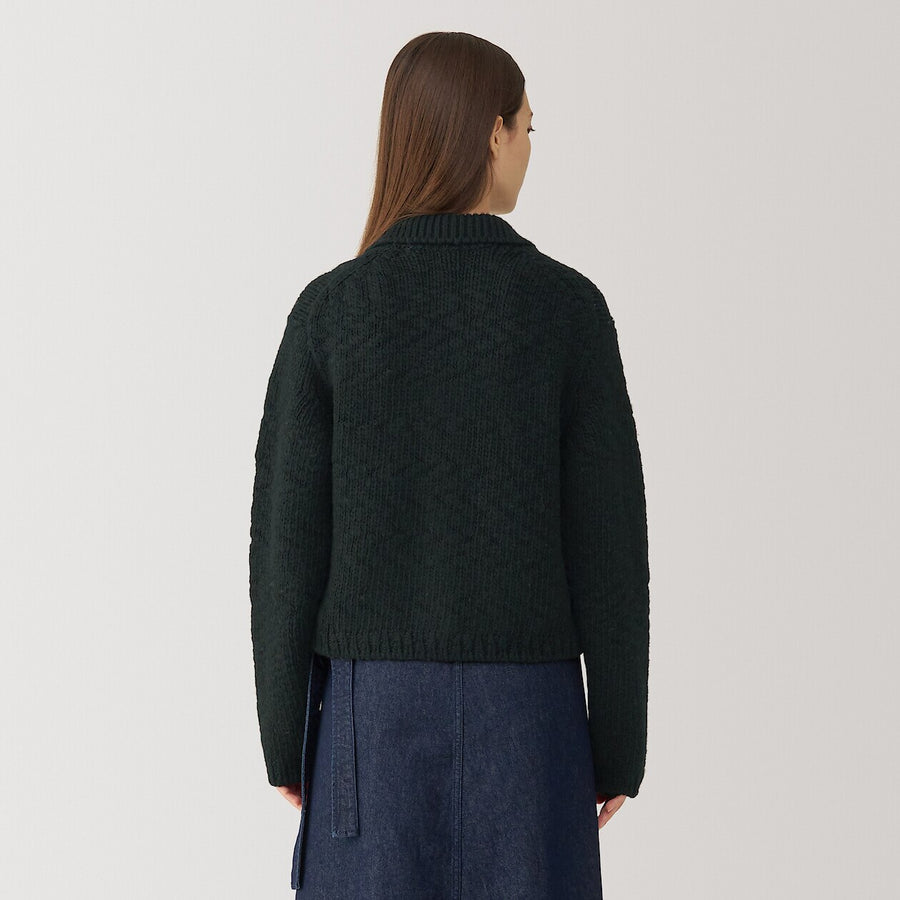 Women's wool low gauge  collared cardiganOff WhiteS