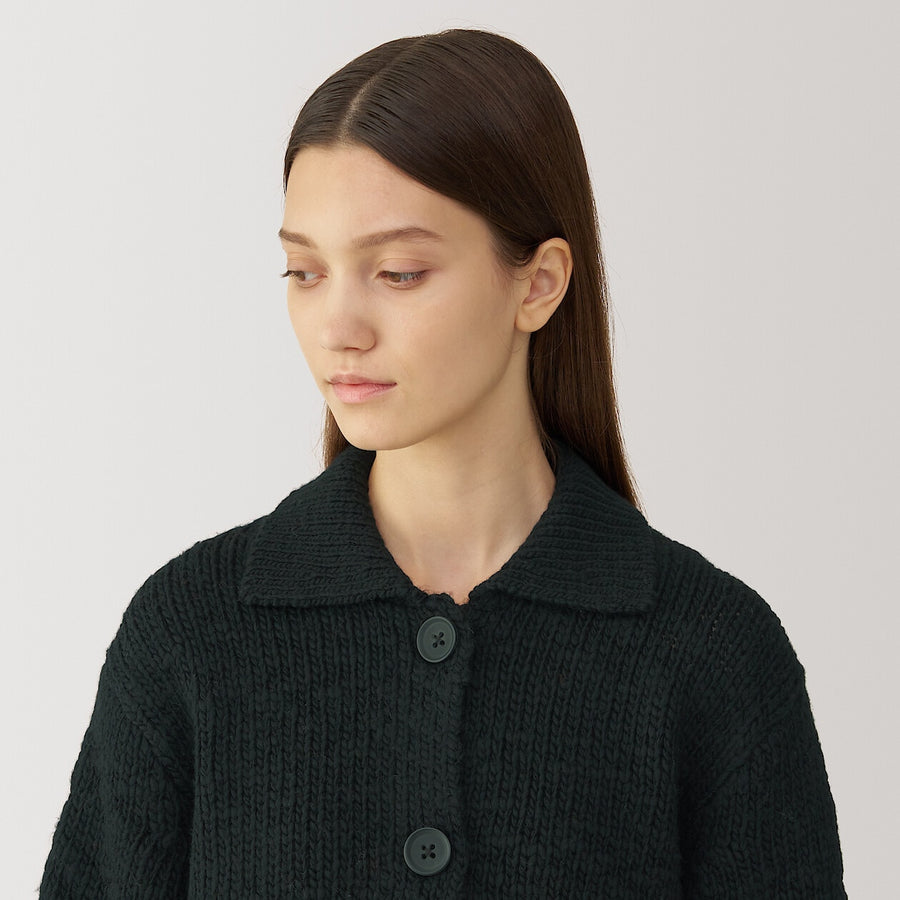 Women's wool low gauge  collared cardiganOff WhiteS