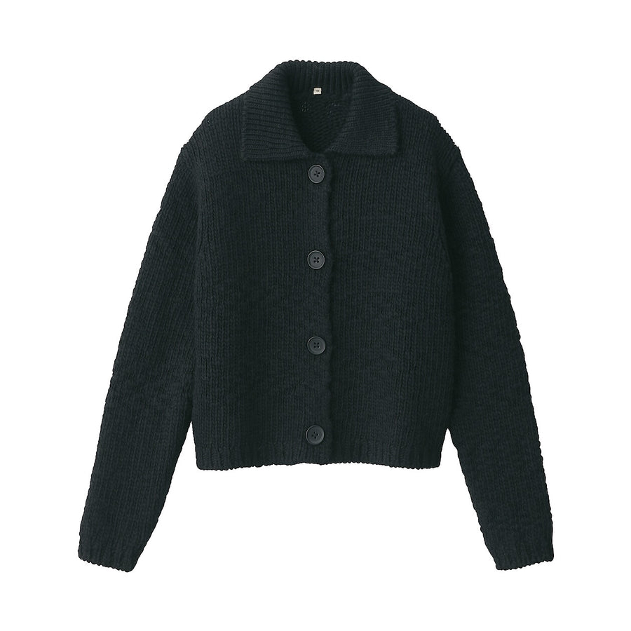 Women's wool low gauge  collared cardiganOff WhiteS