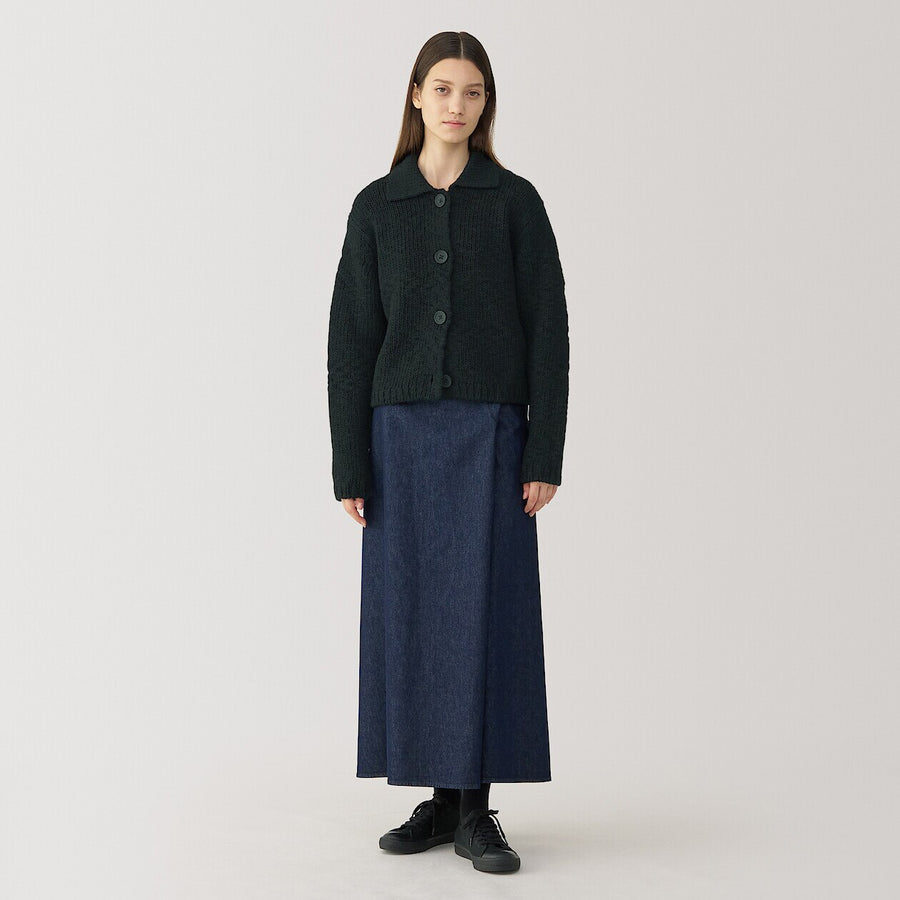 Women's wool low gauge  collared cardiganOff WhiteS