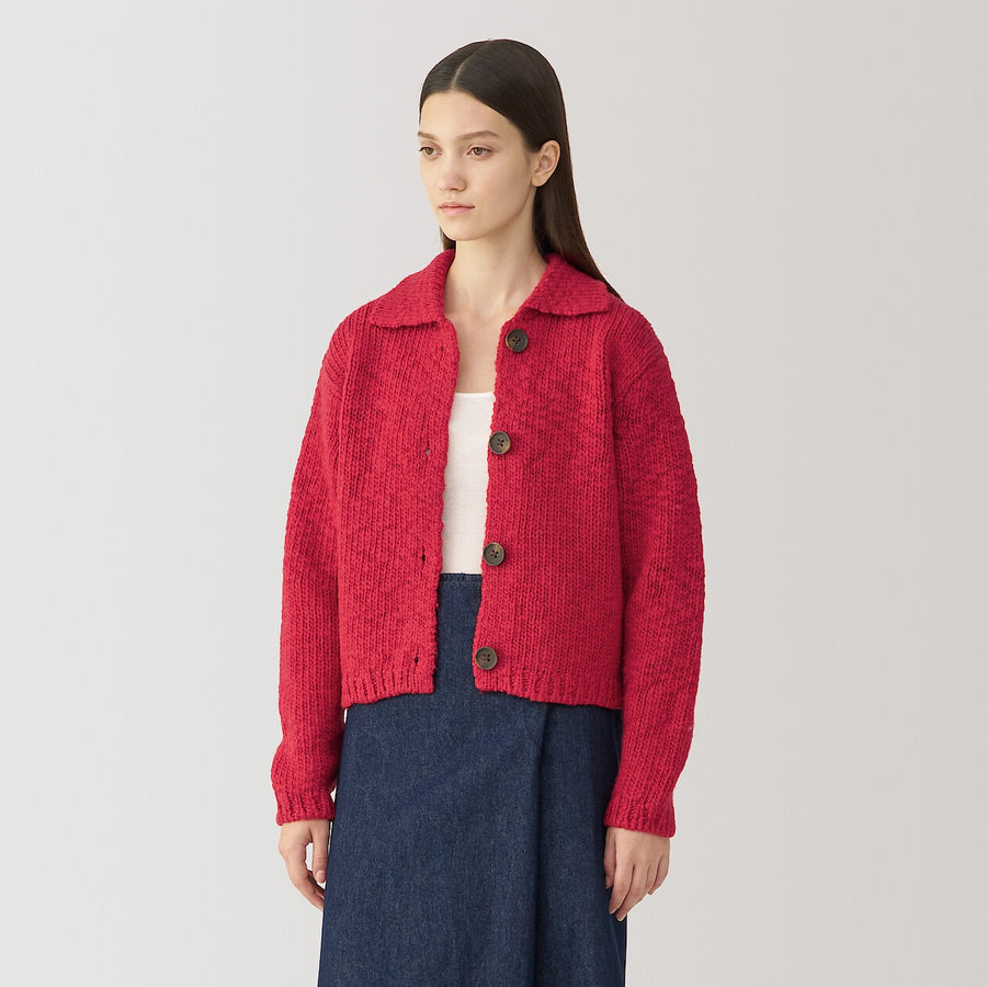 Women's wool low gauge  collared cardiganOff WhiteS