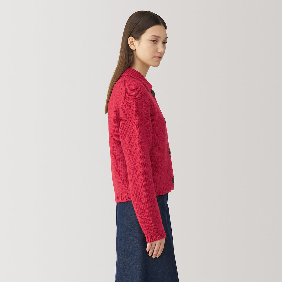 Women's wool low gauge  collared cardiganOff WhiteS