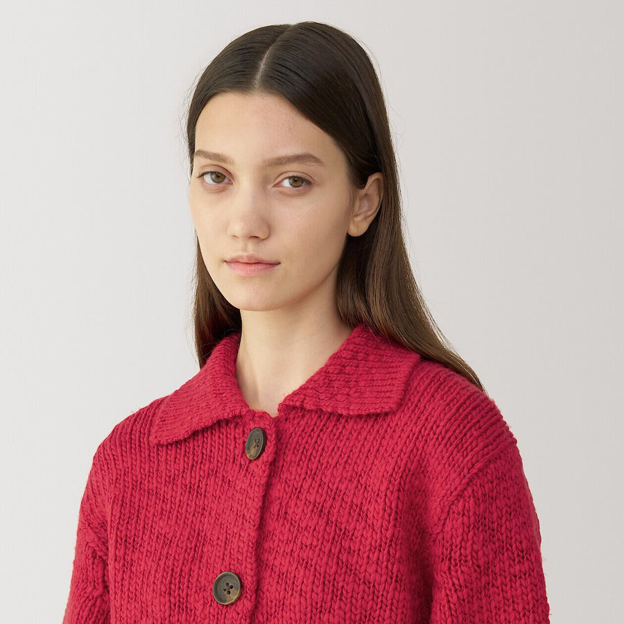 Women's wool low gauge  collared cardiganOff WhiteS