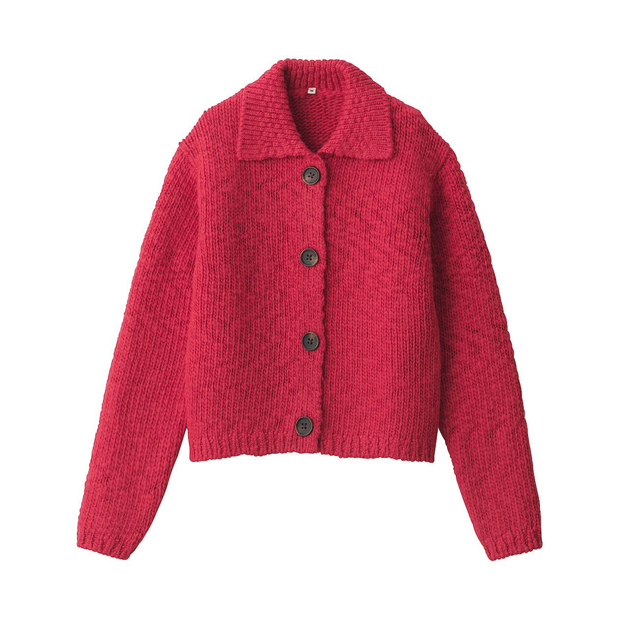 Women's wool low gauge  collared cardiganOff WhiteS