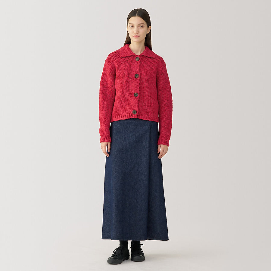 Women's wool low gauge  collared cardiganOff WhiteS