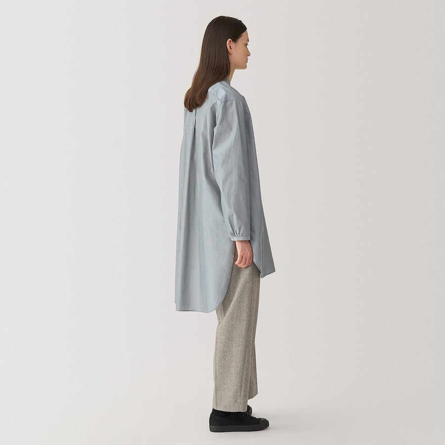 Women's silk blended long shirt Light grey Stripe S