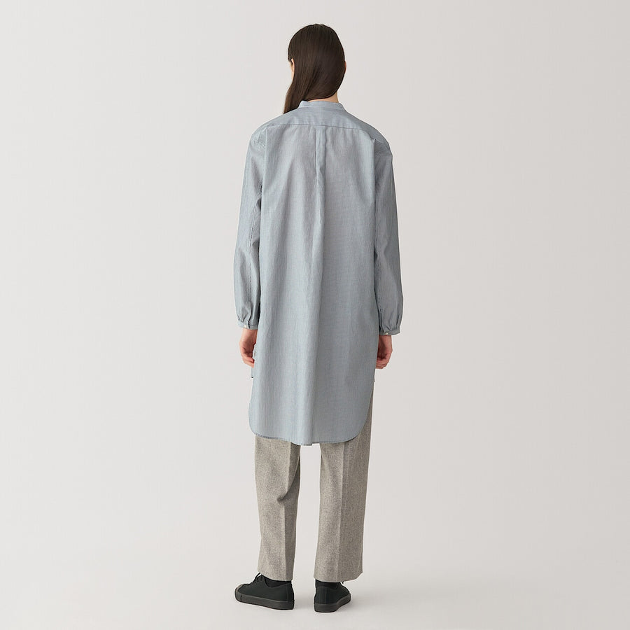 Women's silk blended long shirt Light grey Stripe S