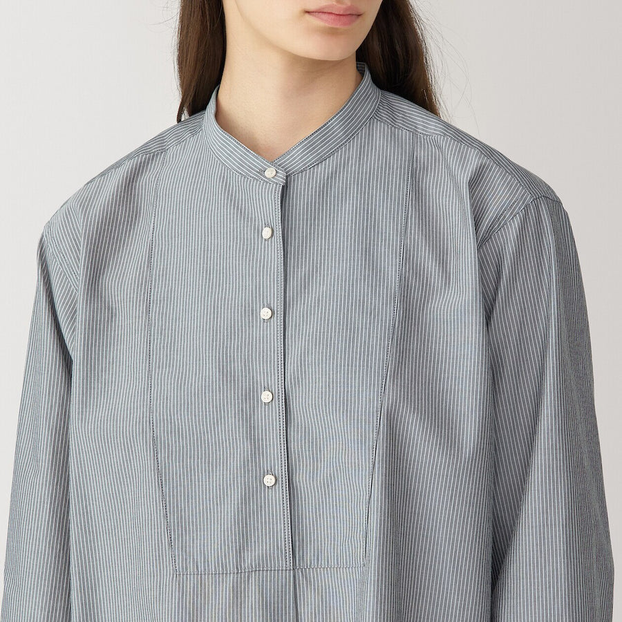 Women's silk blended long shirt Light grey Stripe S