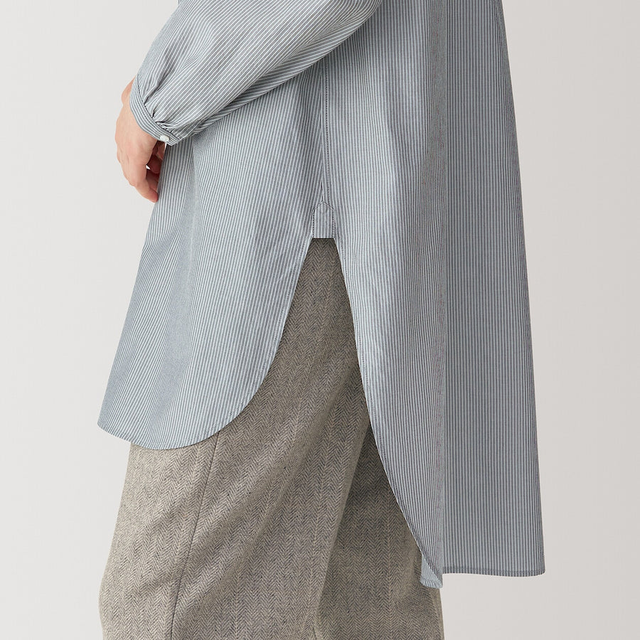 Women's silk blended long shirt Light grey Stripe S