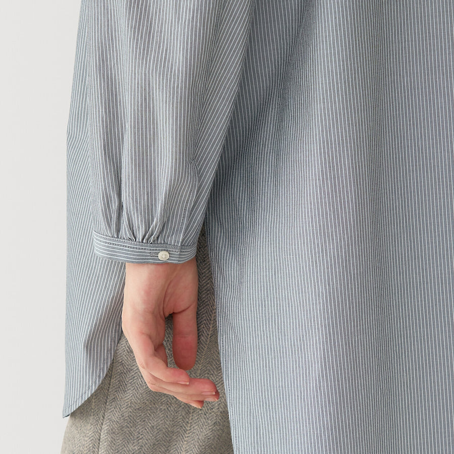 Women's silk blended long shirt Light grey Stripe S