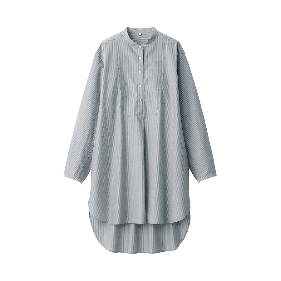 Women's silk blended long shirt Light grey Stripe S