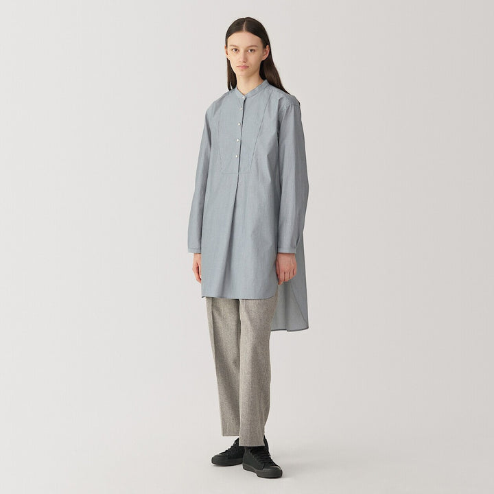Women's silk blended long shirt Light grey Stripe S