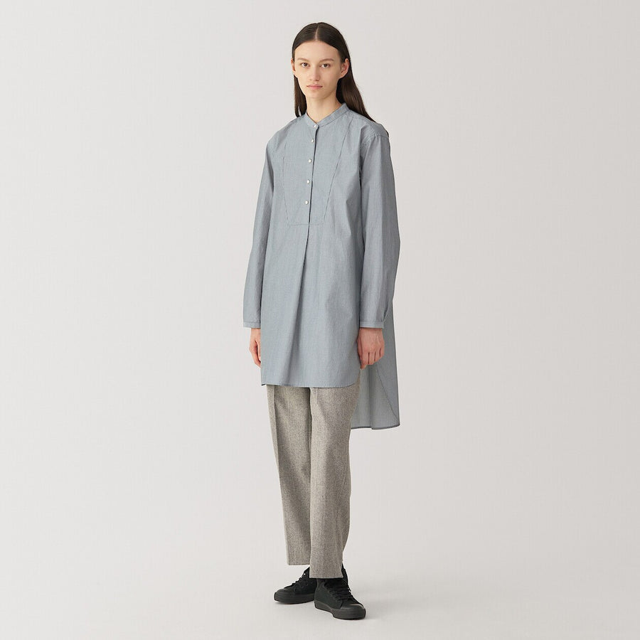 Women's silk blended long shirt Light grey Stripe S