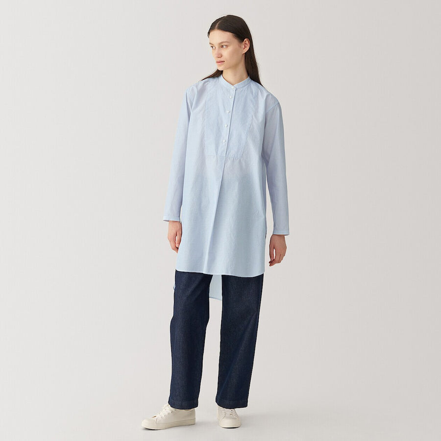 Women's silk blended long shirt Light grey Stripe S
