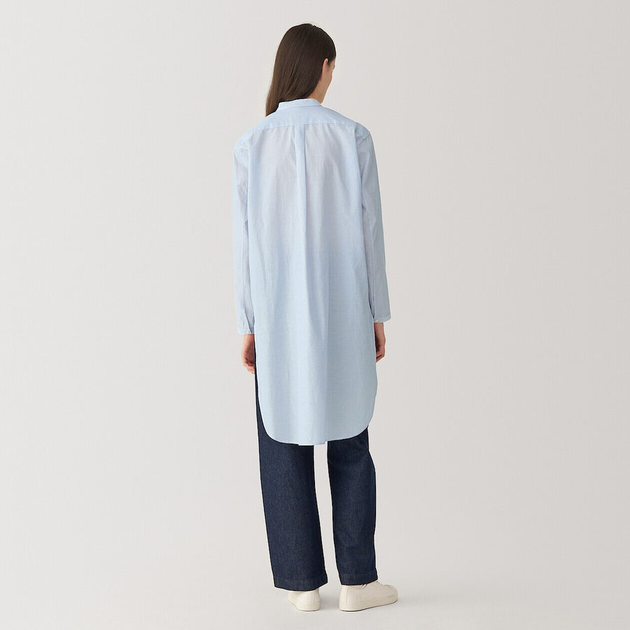 Women's silk blended long shirt Light grey Stripe S