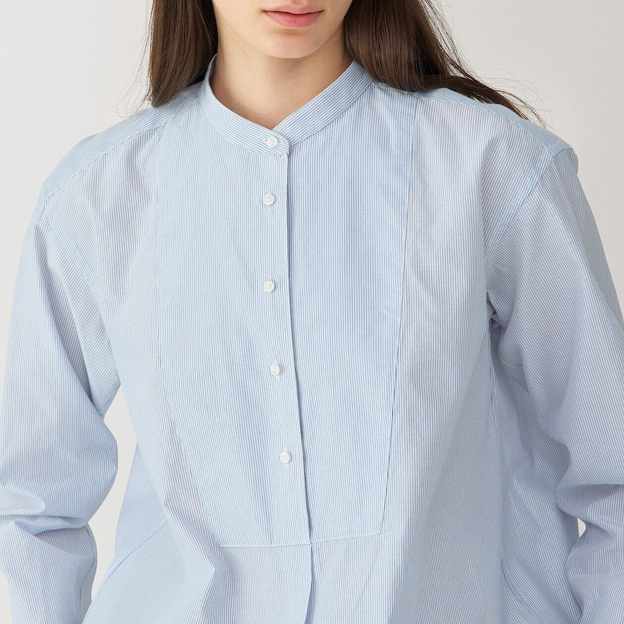 Women's silk blended long shirt Light grey Stripe S