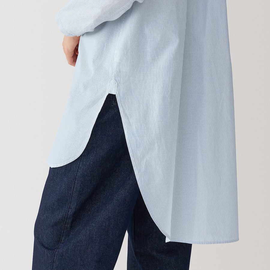 Women's silk blended long shirt Light grey Stripe S