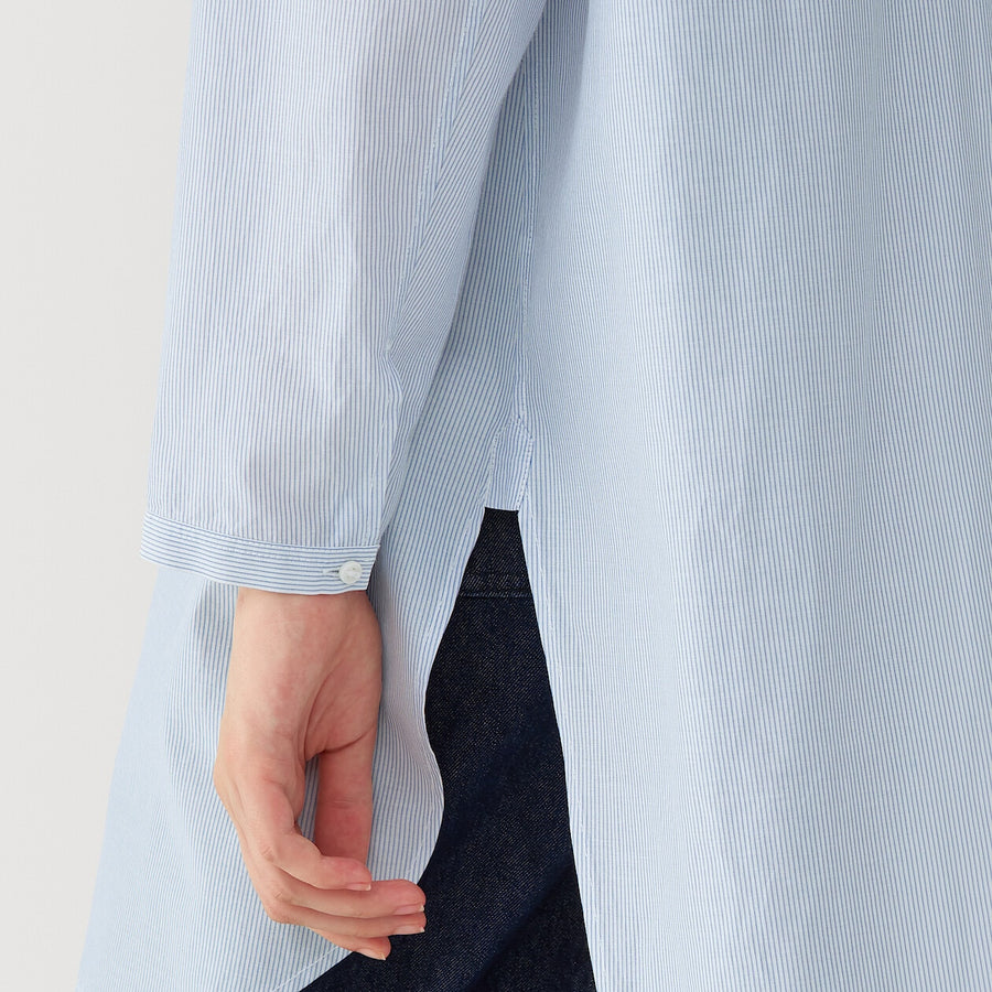 Women's silk blended long shirt Light grey Stripe S
