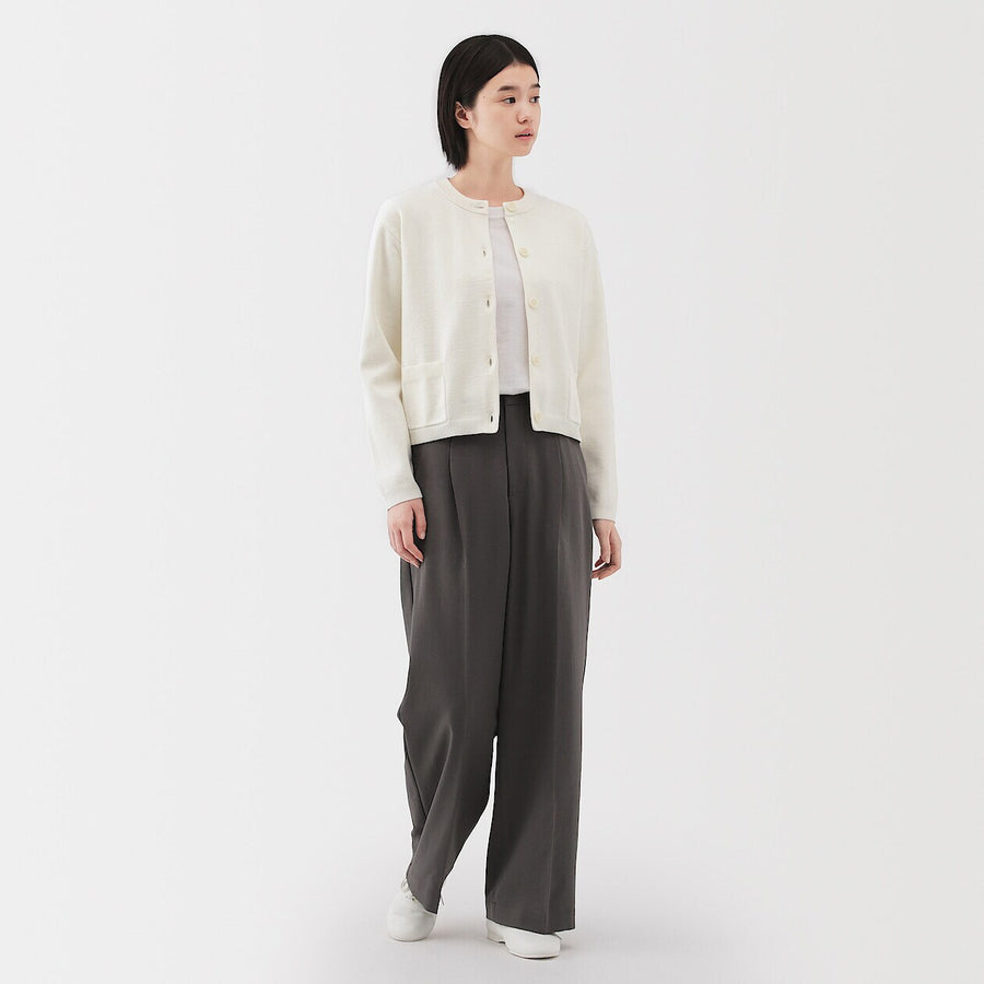 W's Washable crew neck cardigan Off WhiteXS
