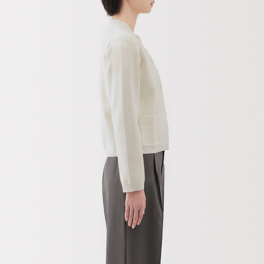 W's Washable crew neck cardigan Off WhiteXS