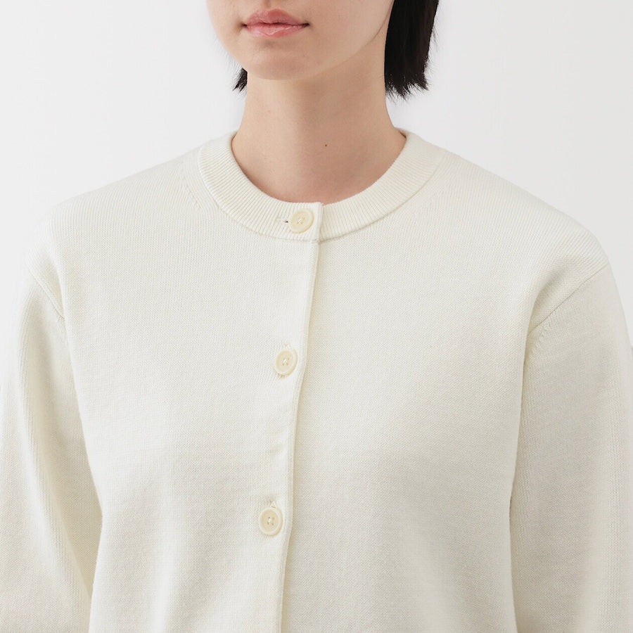 W's Washable crew neck cardigan Off WhiteXS