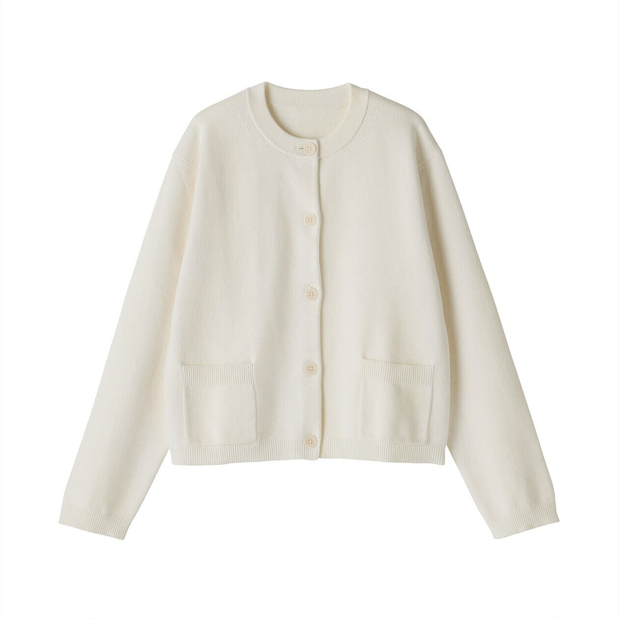 W's Washable crew neck cardigan Off WhiteXS